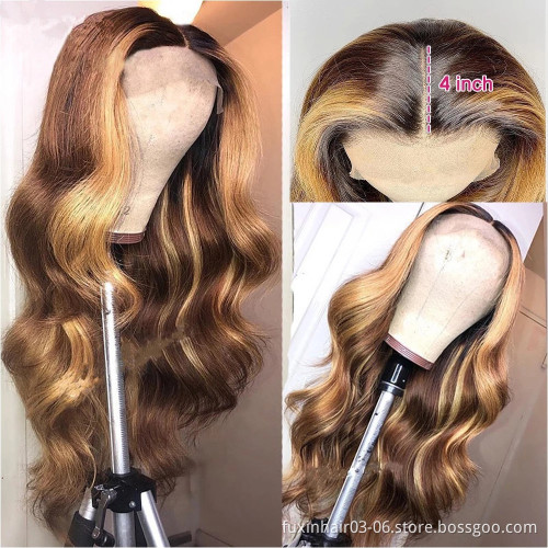 100% Human Hair 30 Inch Straight Brown 4x4 13x4 Transparent Lace Highlight Human Hair Wigs 10a Highlight Body Wave Hair Full Wig